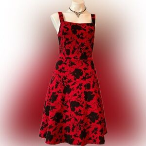 Ruby Rox Red and Black Floral Midi Swing Dress